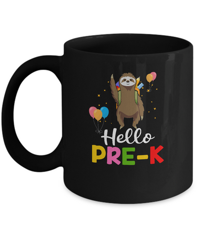 Funny Hello Pre-K Gift Back To School Sloth Gift Mug-Coffee Mug-11oz Mug-Black