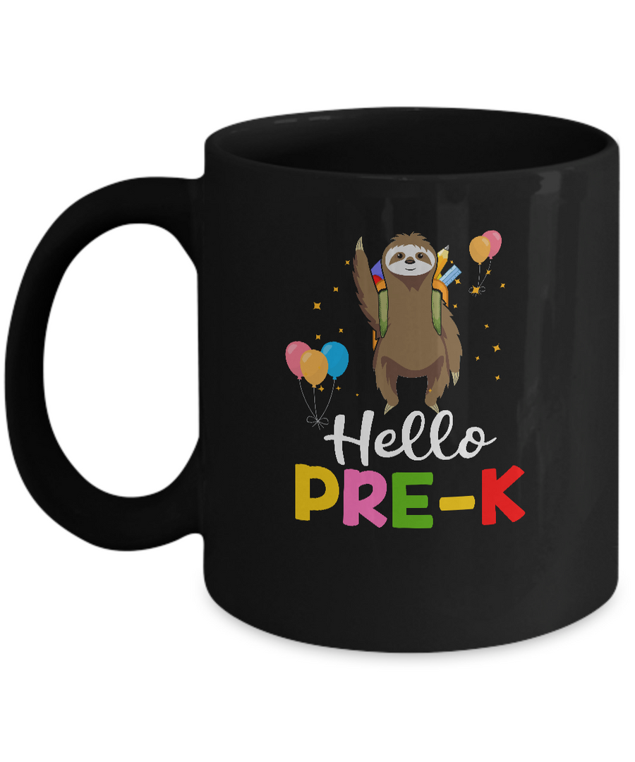 Funny Hello Pre-K Gift Back To School Sloth Gift Mug-Coffee Mug-11oz Mug-Black