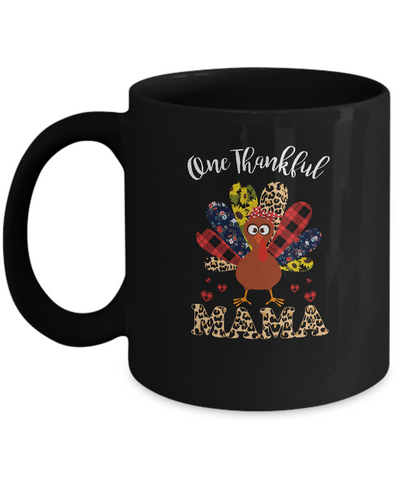 One Thankful Mama Leopard Turkey Thanksgiving Gift Mug-Coffee Mug-11oz Mug-Black