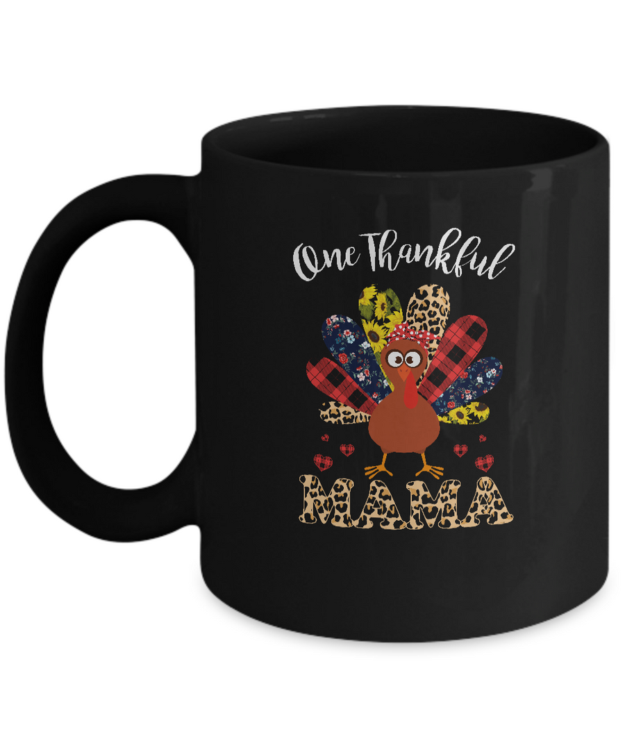 One Thankful Mama Leopard Turkey Thanksgiving Gift Mug-Coffee Mug-11oz Mug-Black