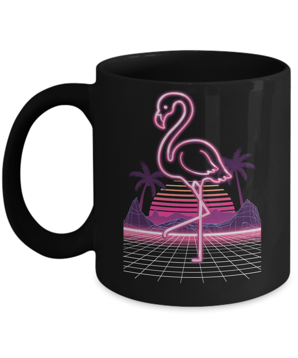 80s Retro Neon Sign Pink Flamingo Bird Mug-Coffee Mug-11oz Mug-Black
