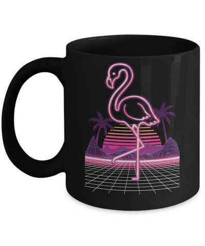 80s Retro Neon Sign Pink Flamingo Bird Mug-Coffee Mug-11oz Mug-Black