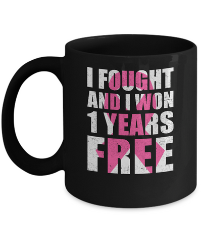 I Fought An I Won 1 Year Free Fight Support Breast Cancer Mug-Coffee Mug-11oz Mug-Black
