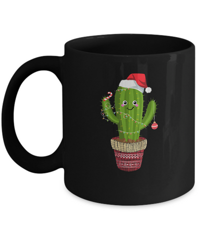 Cactus Christmas Tree Gift Santa Xmas Plant Lover Mug-Coffee Mug-11oz Mug-Black