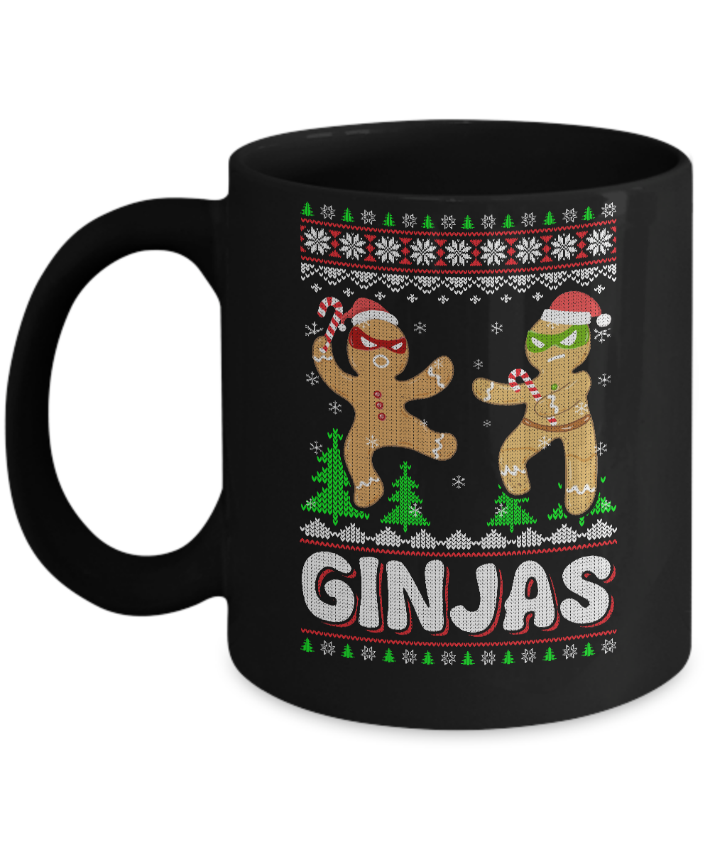 Ginjas Gingerbread Ninjas Funny Ugly Christmas Sweater Mug-Coffee Mug-11oz Mug-Black
