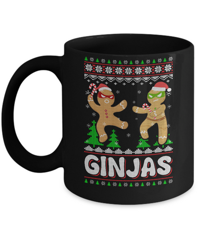 Ginjas Gingerbread Ninjas Funny Ugly Christmas Sweater Mug-Coffee Mug-11oz Mug-Black