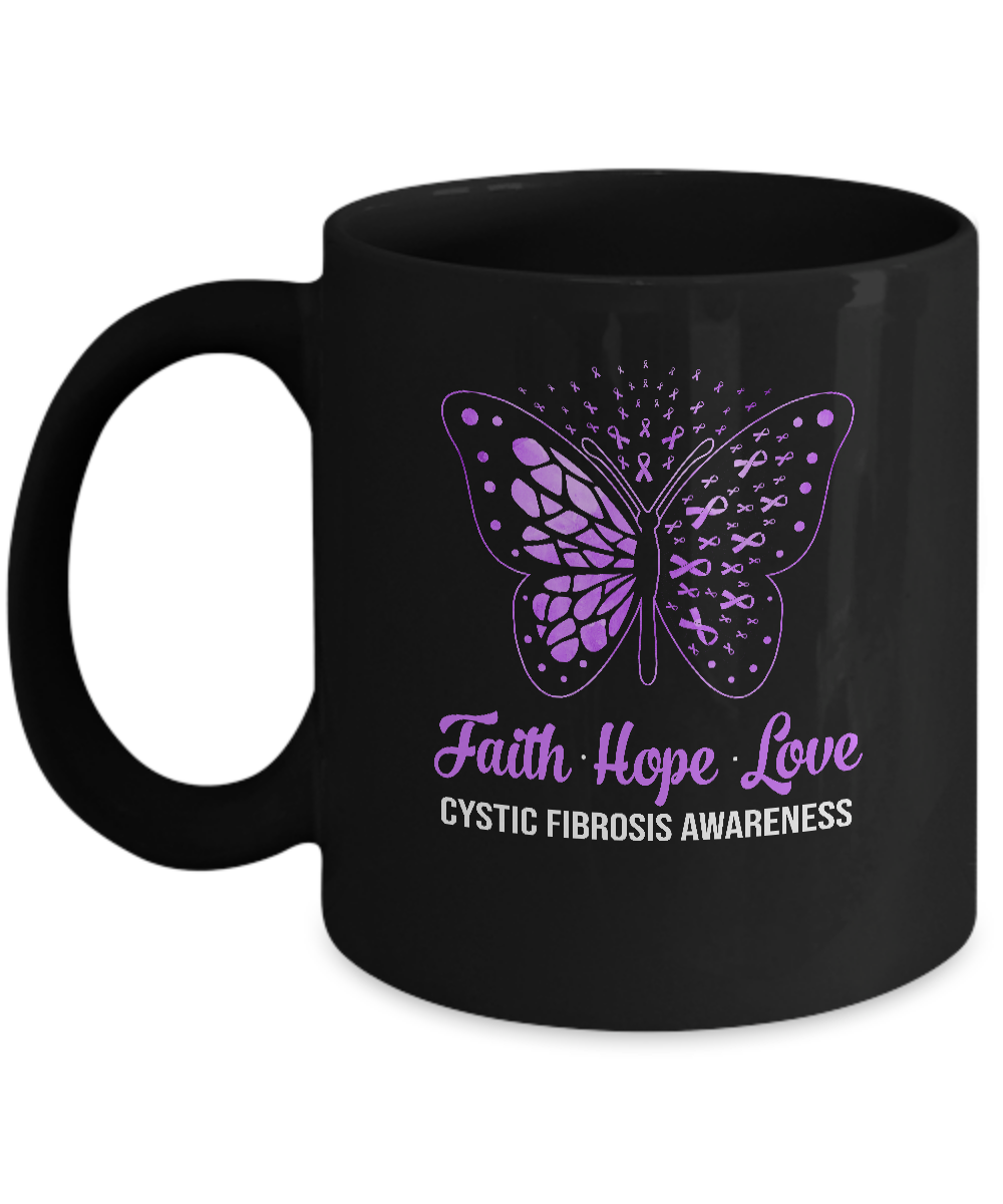 Faith Hope Love Purple Butterfly Cystic Fibrosis Awareness Mug