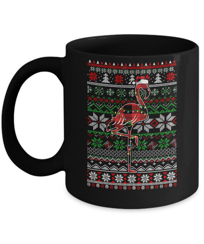 Red Plaid Buffalo Flamingo Pajamas Christmas Sweater Mug-Coffee Mug-11oz Mug-Black