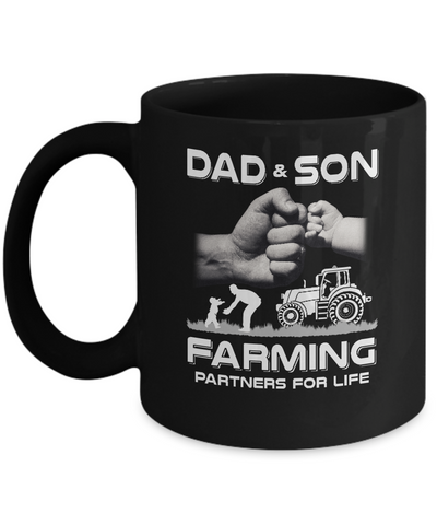 Farmer Dad And Son Farming Partners For Life Fathers Day Mug-Coffee Mug-11oz Mug-Black