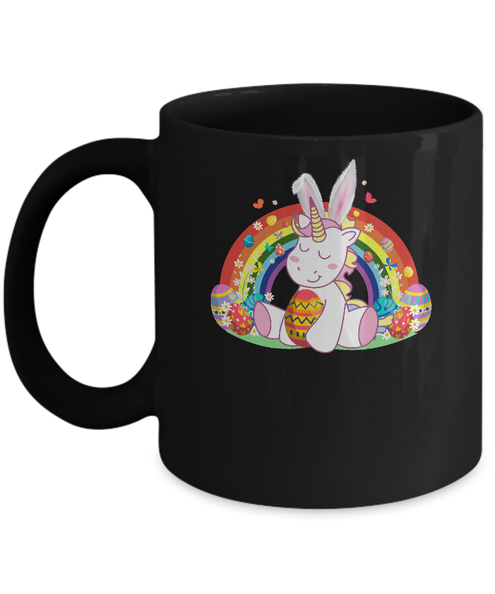 Unicorn Easter With Rainbow And Egg Mug-Coffee Mug-11oz Mug-Black