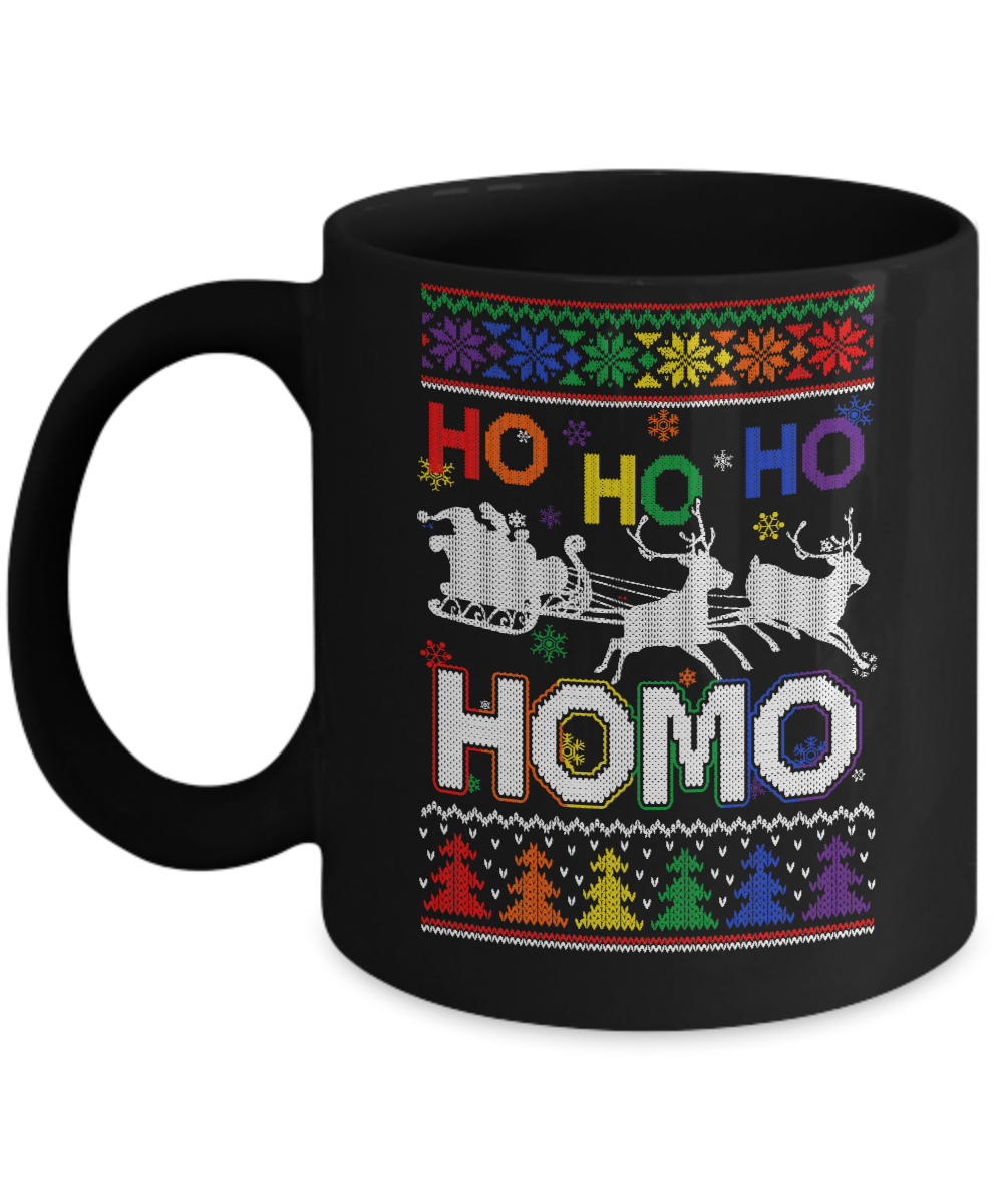 Ho Ho Ho Homo Santa LGBT Gay Ugly Christmas Sweater Mug-Coffee Mug-11oz Mug-Black