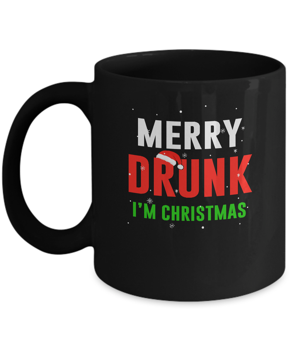Merry Drunk I'm Christmas Wine Lover Funny Drinking Mug-Coffee Mug-11oz Mug-Black