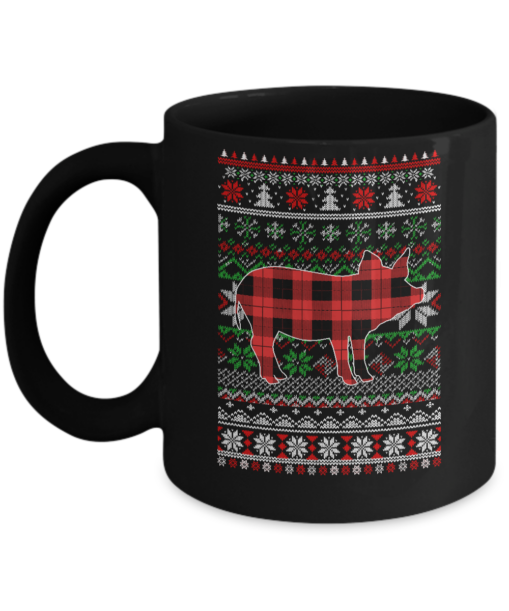 Pig Red Plaid Ugly Christmas Sweater Funny Gifts Mug-Coffee Mug-11oz Mug-Black