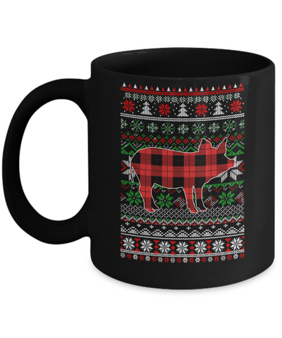 Pig Red Plaid Ugly Christmas Sweater Funny Gifts Mug-Coffee Mug-11oz Mug-Black