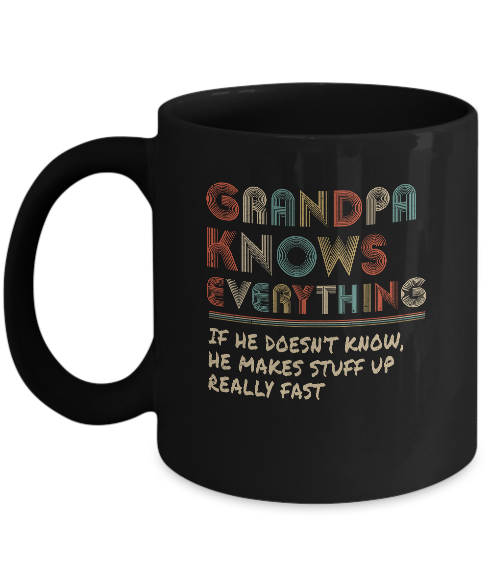 Grandpa Know Everything Vintage Grandpa Father's Day Gift Mug-Coffee Mug-11oz Mug-Black
