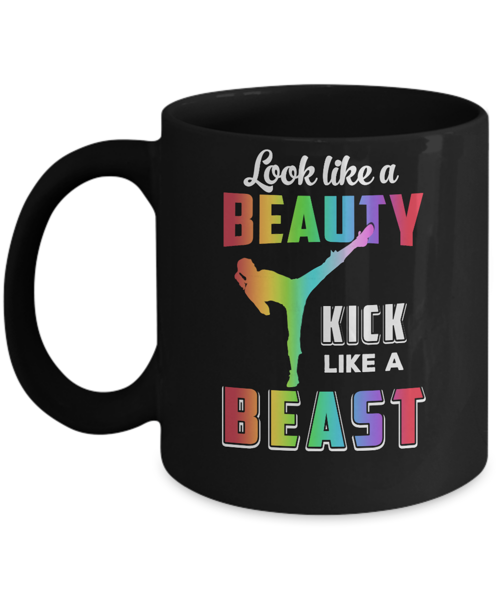 Look Like Beauty Kick Like Beast Women Kickboxing Gift Mug-Coffee Mug-11oz Mug-Black