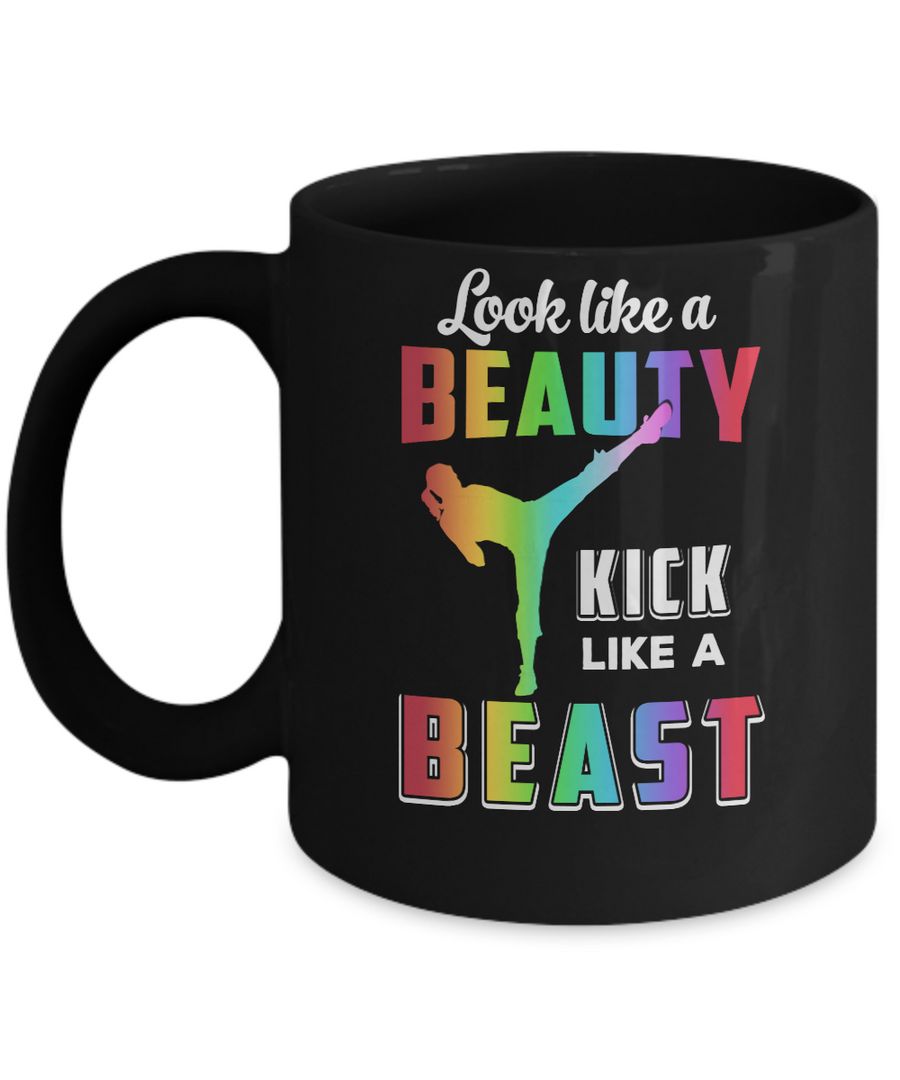 Look Like Beauty Kick Like Beast Women Kickboxing Gift Mug-Coffee Mug-11oz Mug-Black