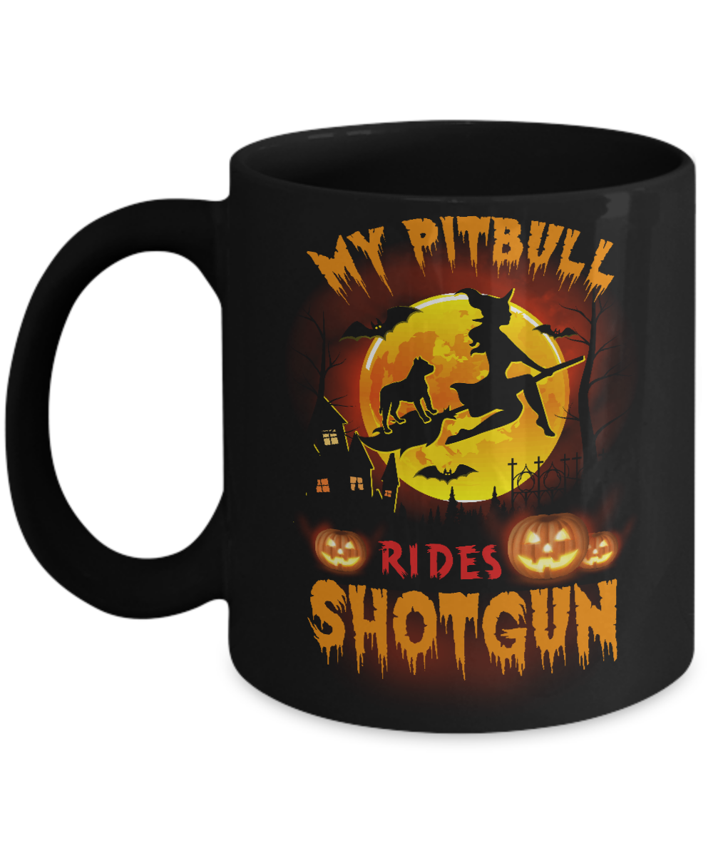 My Pitbull Rides Shotgun Halloween Dog Mug-Coffee Mug-11oz Mug-Black
