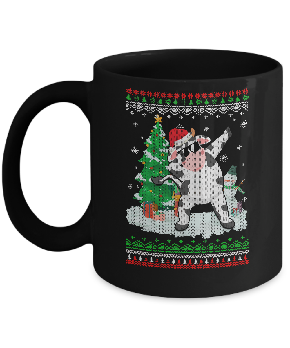 Santa Hat Cow Dabbing Christmas Ugly Sweater Mug-Coffee Mug-11oz Mug-Black