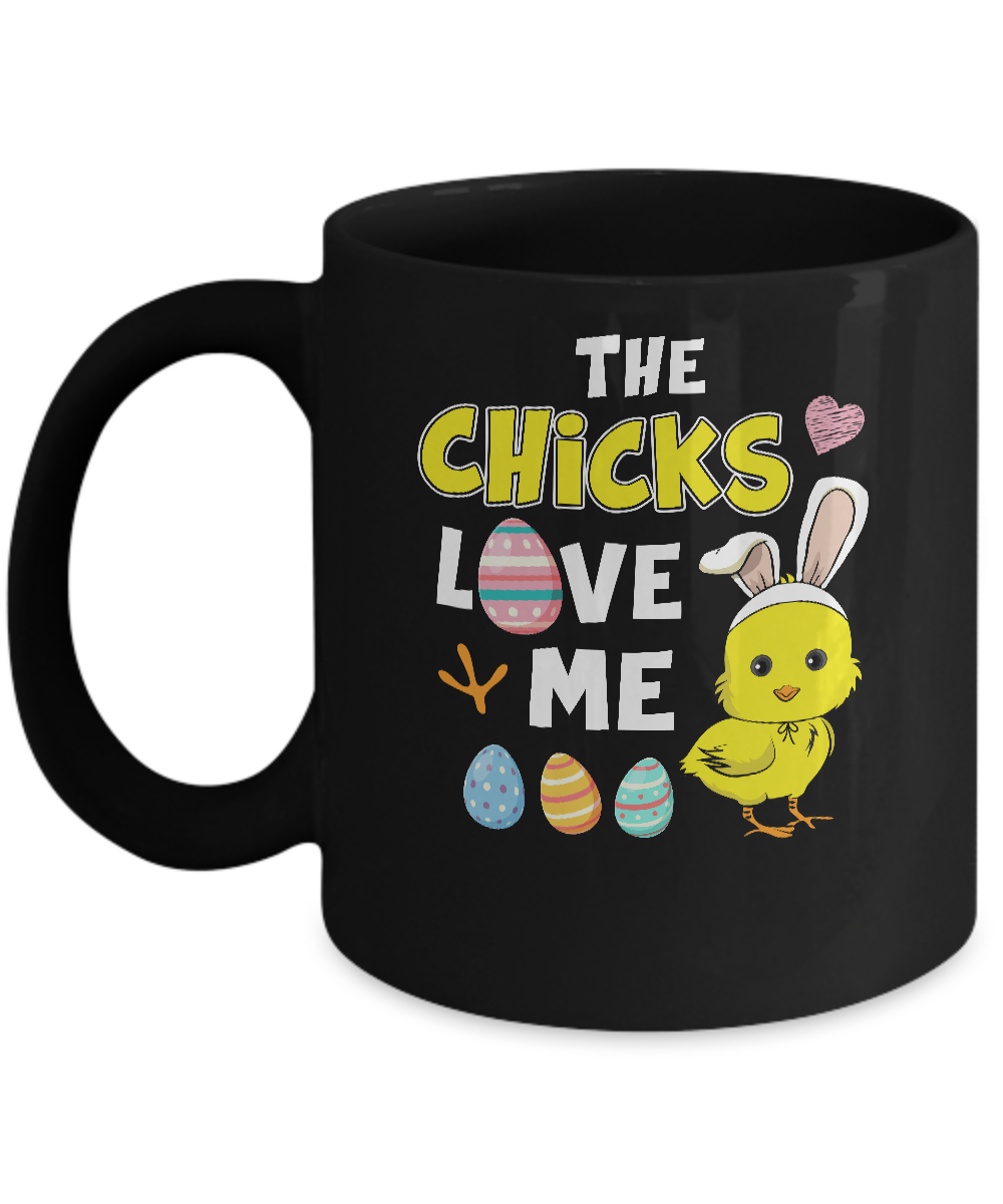 Happy Easter Funny Chick Bunny Ears With Egg Mug-Coffee Mug-11oz Mug-Black