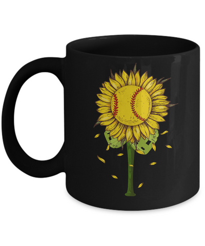 Sunflower Softball Mom Daughter Lover Gift Mug-Coffee Mug-11oz Mug-Black
