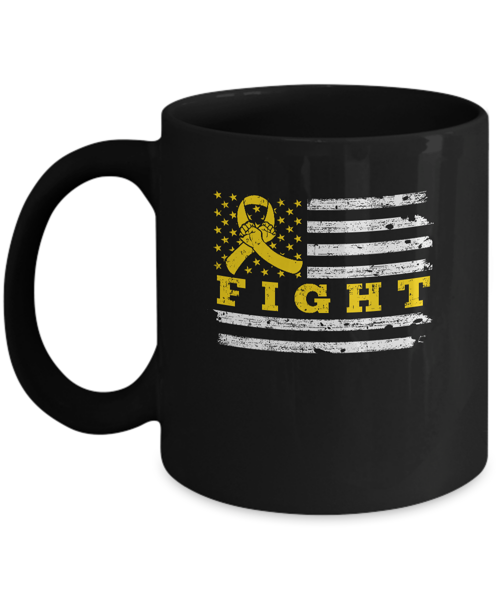 Fight Gold Yellow Ribbon US Flag Childhood Cancer Awareness Mug