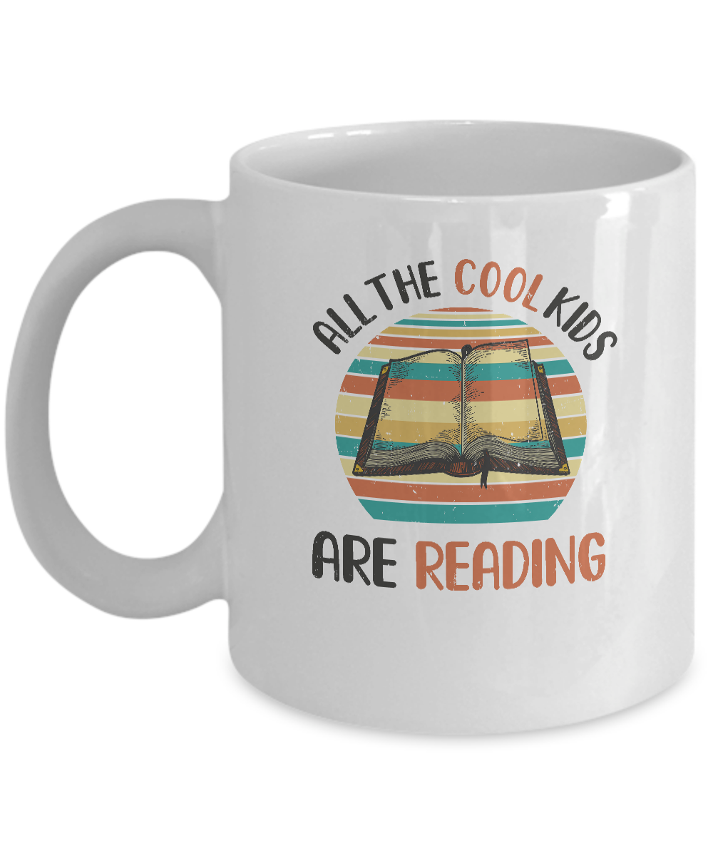 Retro Vintage Sunset All The Cool Kids Are Reading Mug-Coffee Mug-11oz Mug-White