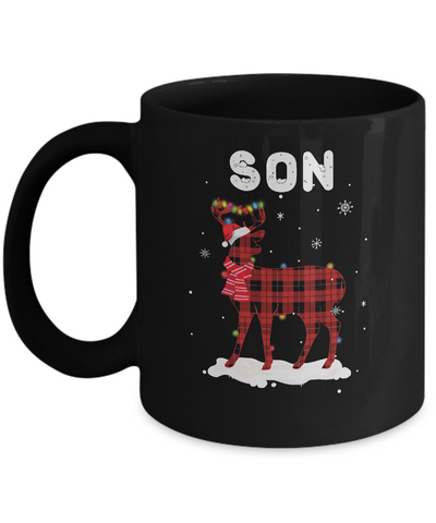 Son Deer Red Plaid Christmas Family Matching Pajamas Mug-Coffee Mug-11oz Mug-Black