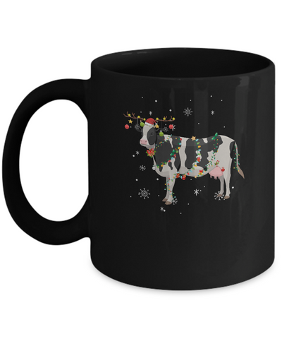 Funny Cow Reindeer Christmas Lights Pajama Mug-Coffee Mug-11oz Mug-Black