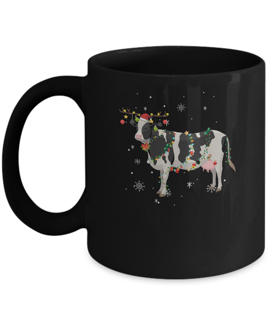 Funny Cow Reindeer Christmas Lights Pajama Mug-Coffee Mug-11oz Mug-Black
