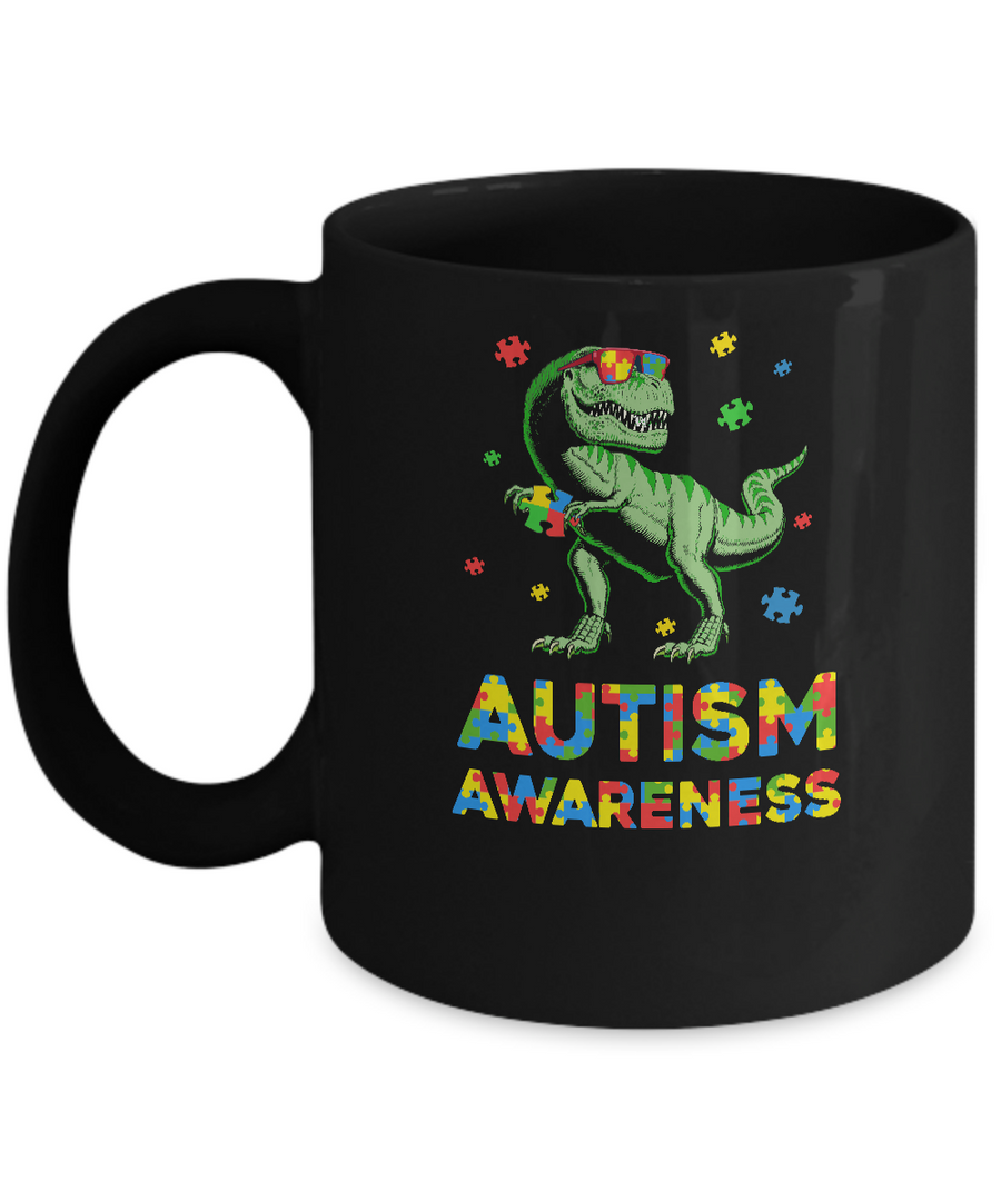 Dinosaur Puzzle Autism Awareness For Boys Girls Mug-Coffee Mug-11oz Mug-Black