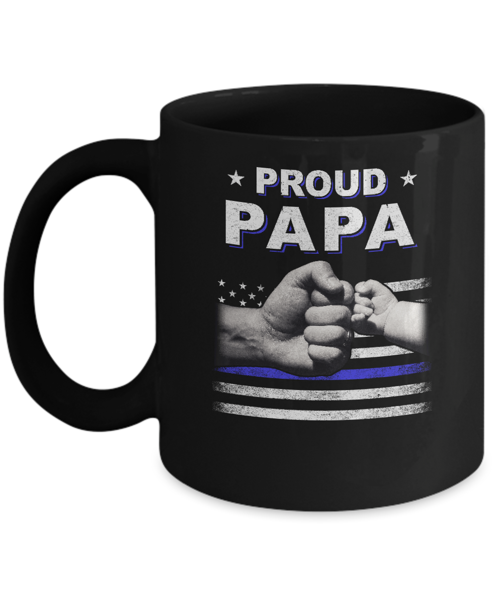 Proud Papa Police Thin Blue Line Flag Fathers Day Mug-Coffee Mug-11oz Mug-Black