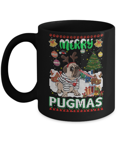 Cute Pug Christmas Merry Pugmas Ugly Sweater Christmas Mug-Coffee Mug-11oz Mug-Black