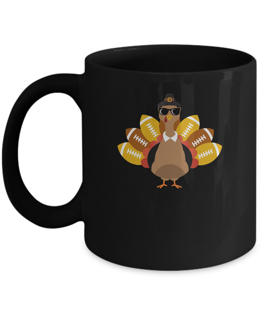Turkey And Football Thankful Funny Thanksgiving Mug-Coffee Mug-11oz Mug-Black