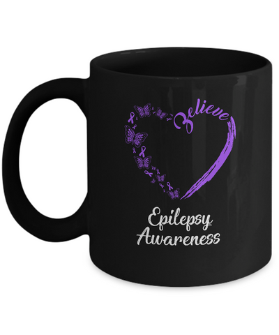 Butterfly Believe Epilepsy Awareness Ribbon Gifts Mug-Coffee Mug-11oz Mug-Black