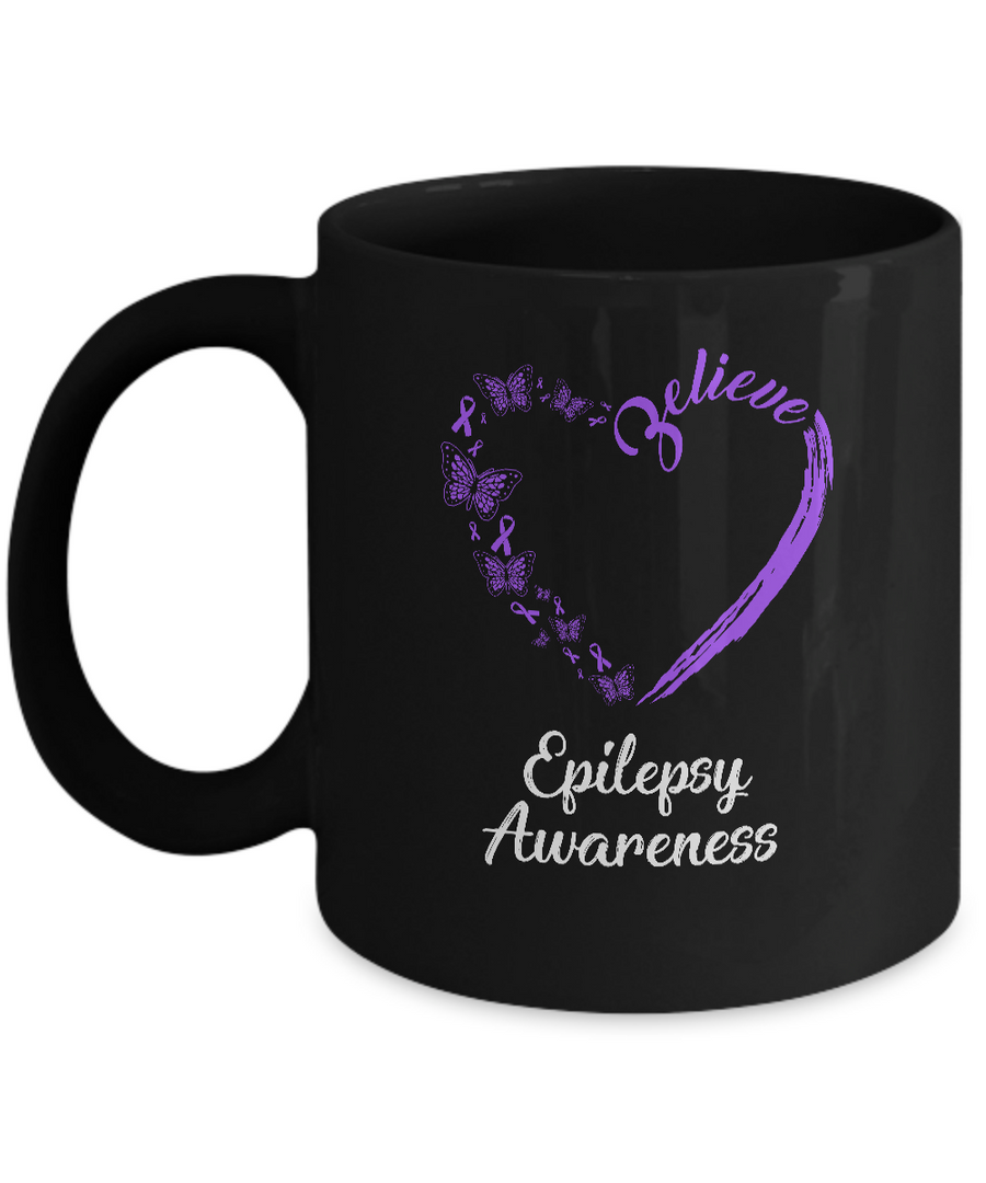 Butterfly Believe Epilepsy Awareness Ribbon Gifts Mug-Coffee Mug-11oz Mug-Black