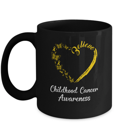 Butterfly Believe Childhood Cancer Awareness Ribbon Gifts Mug-Coffee Mug-11oz Mug-Black