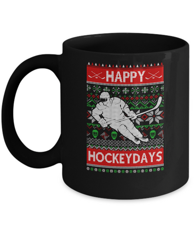 Happy Hockeydays Ice Hockey Christmas Ugly Xmas Pajamas Mug-Coffee Mug-11oz Mug-Black