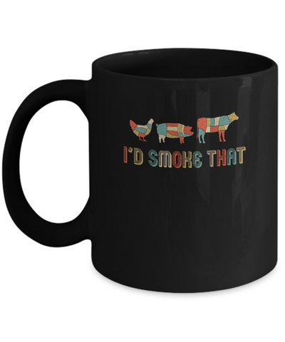 I'd Smoke That Fun BBQ Barbecue Smoker Chef Gift Vintage Mug-Coffee Mug-11oz Mug-Black
