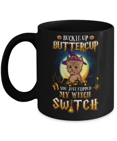Buckle Up Buttercup Halloween Witch Yorkie Costume Mug-Coffee Mug-11oz Mug-Black