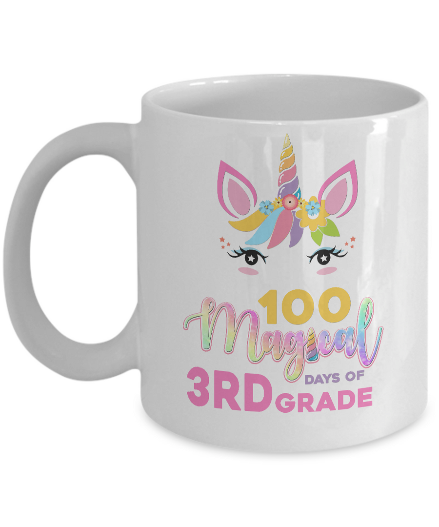 100 Magical Days Of 3Rd Grade School Unicorn Girl Gift Mug-Coffee Mug-11oz Mug-White
