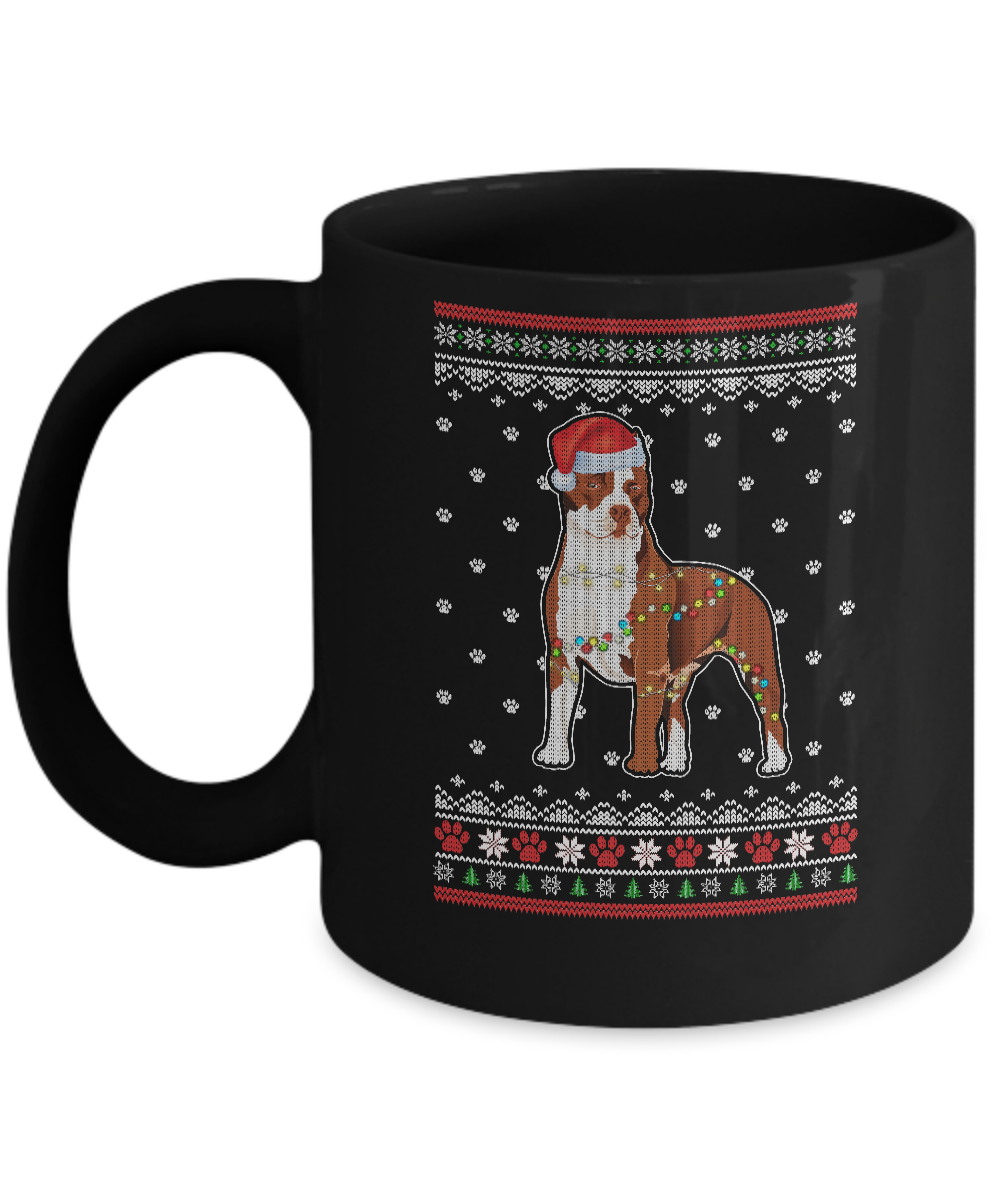 Pitbull Christmas Ugly Sweater Lights Dog Xmas Gift Mug-Coffee Mug-11oz Mug-Black