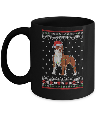 Pitbull Christmas Ugly Sweater Lights Dog Xmas Gift Mug-Coffee Mug-11oz Mug-Black