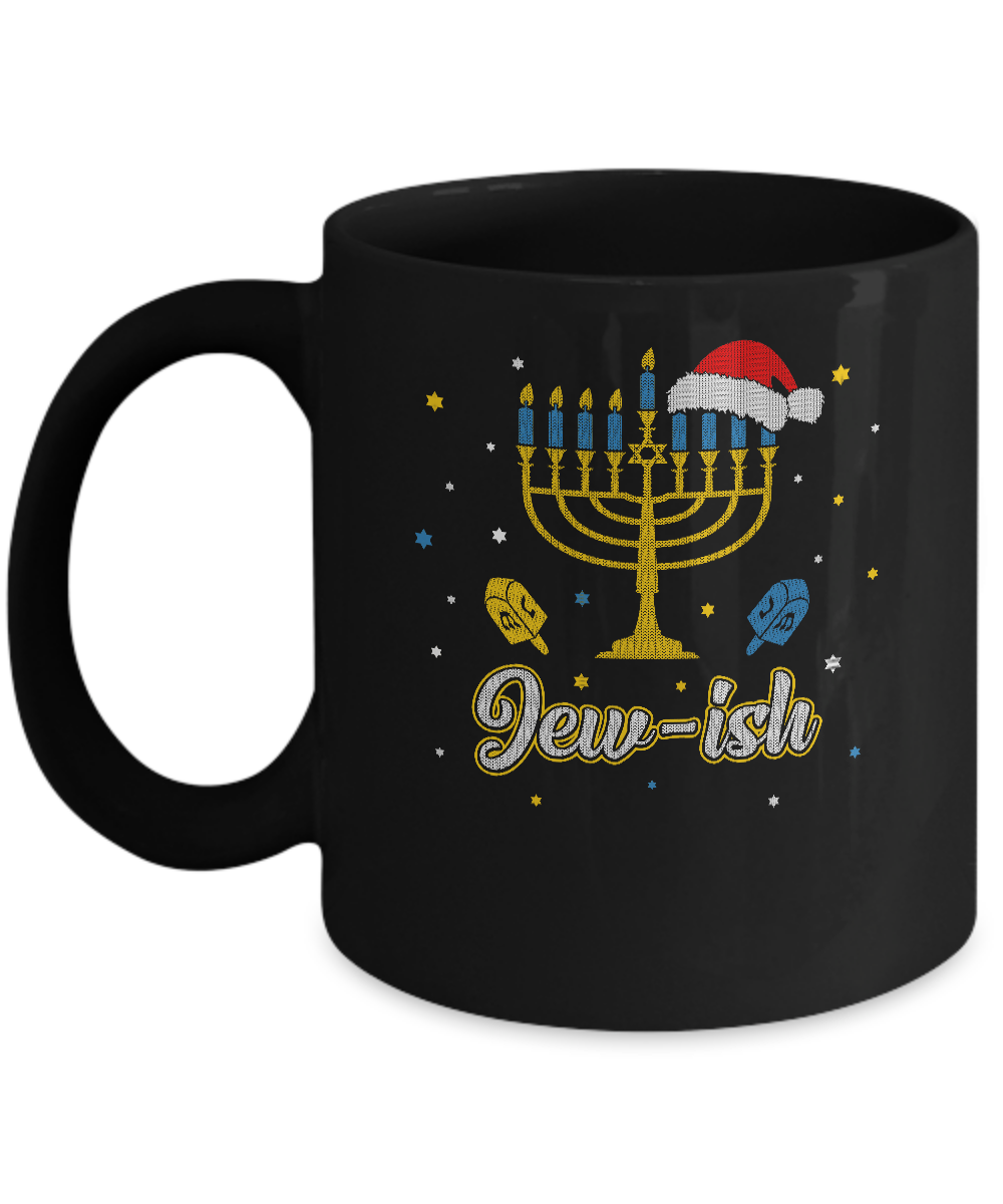 Christmas Ugly Hanukkah Sweater menorah Santa hat Jew-ish Mug