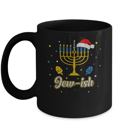 Christmas Ugly Hanukkah Sweater menorah Santa hat Jew-ish Mug-Coffee Mug-11oz Mug-Black