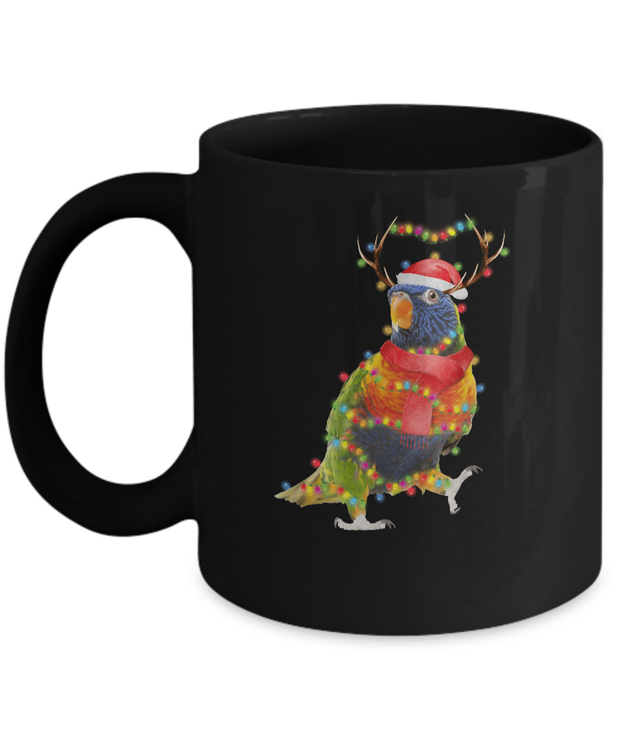 Cockatoo Parrot Bird Reindeer Christmas Light Ornament Mug-Coffee Mug-11oz Mug-Black
