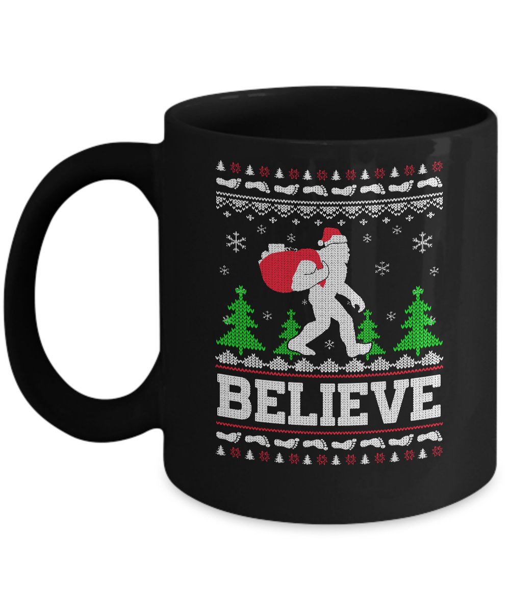 Christmas Believe Bigfoot Ugly Xmas Sweater Mug-Coffee Mug-11oz Mug-Black