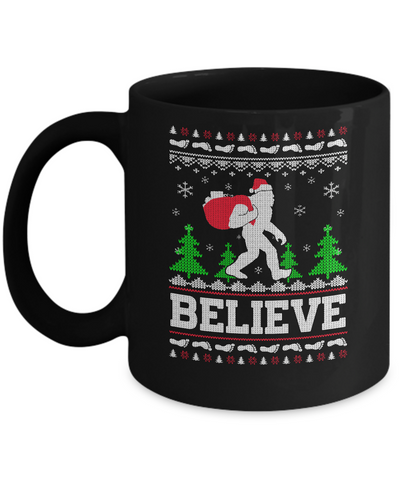 Christmas Believe Bigfoot Ugly Xmas Sweater Mug-Coffee Mug-11oz Mug-Black