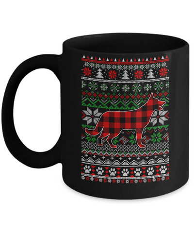 German Shepherd Red Plaid Ugly Christmas Sweater Gifts Mug-Coffee Mug-11oz Mug-Black