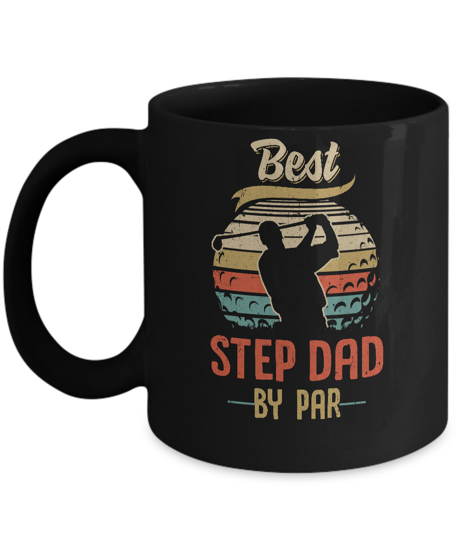 Vintage Best Step Dad By Par Fathers Day Funny Golf Gift Mug-Coffee Mug-11oz Mug-Black